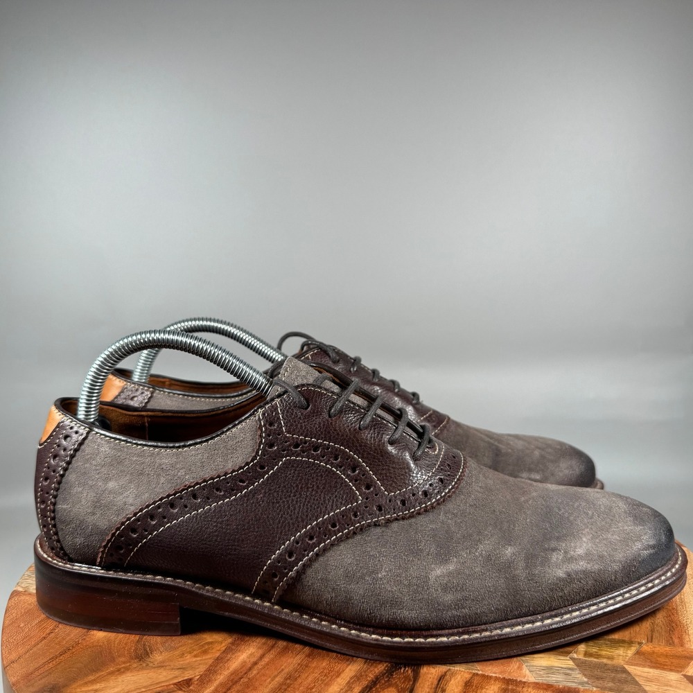 Johnston & Murphy Mens 9M Brown Leather Gray Suede Brogue Oxford 20-3887